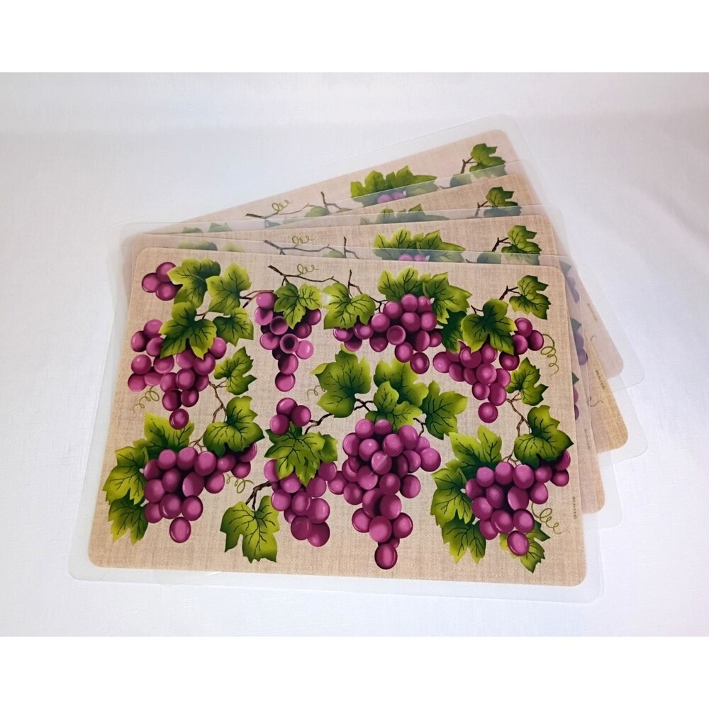 Set of 4 Vintage Franco Purple Grapes Placemats Vinyl Plastic 13x18 Wipe Clean